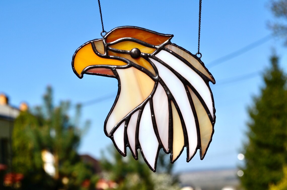 Eagle stained glass suncatcher American eagle modern stained Etsy