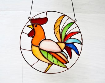 Acchiappasole in vetro colorato a forma di gallo, decorazione colorata per finestre