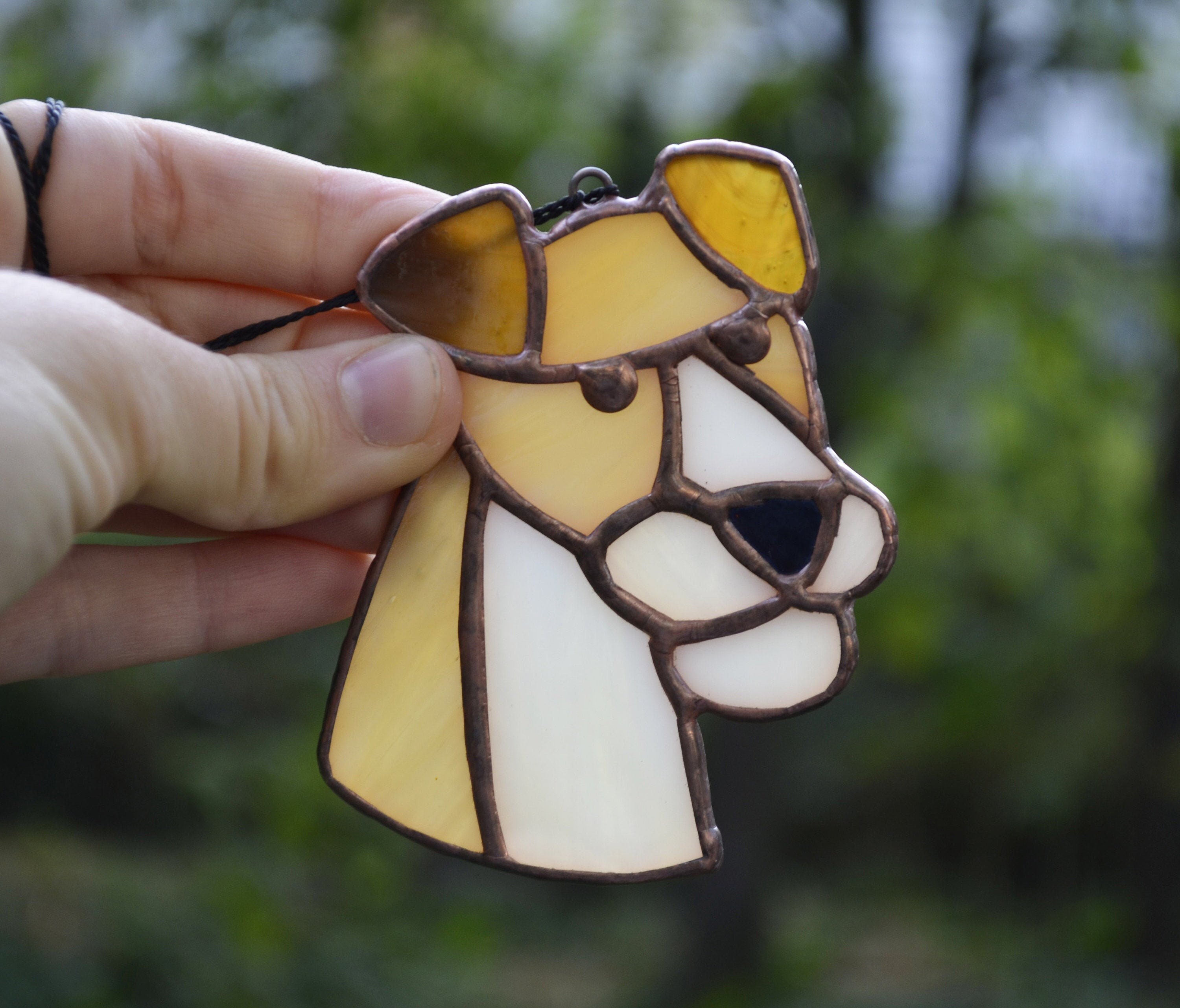 Stained glass dog suncatcher Glass dog ornament Window Etsy