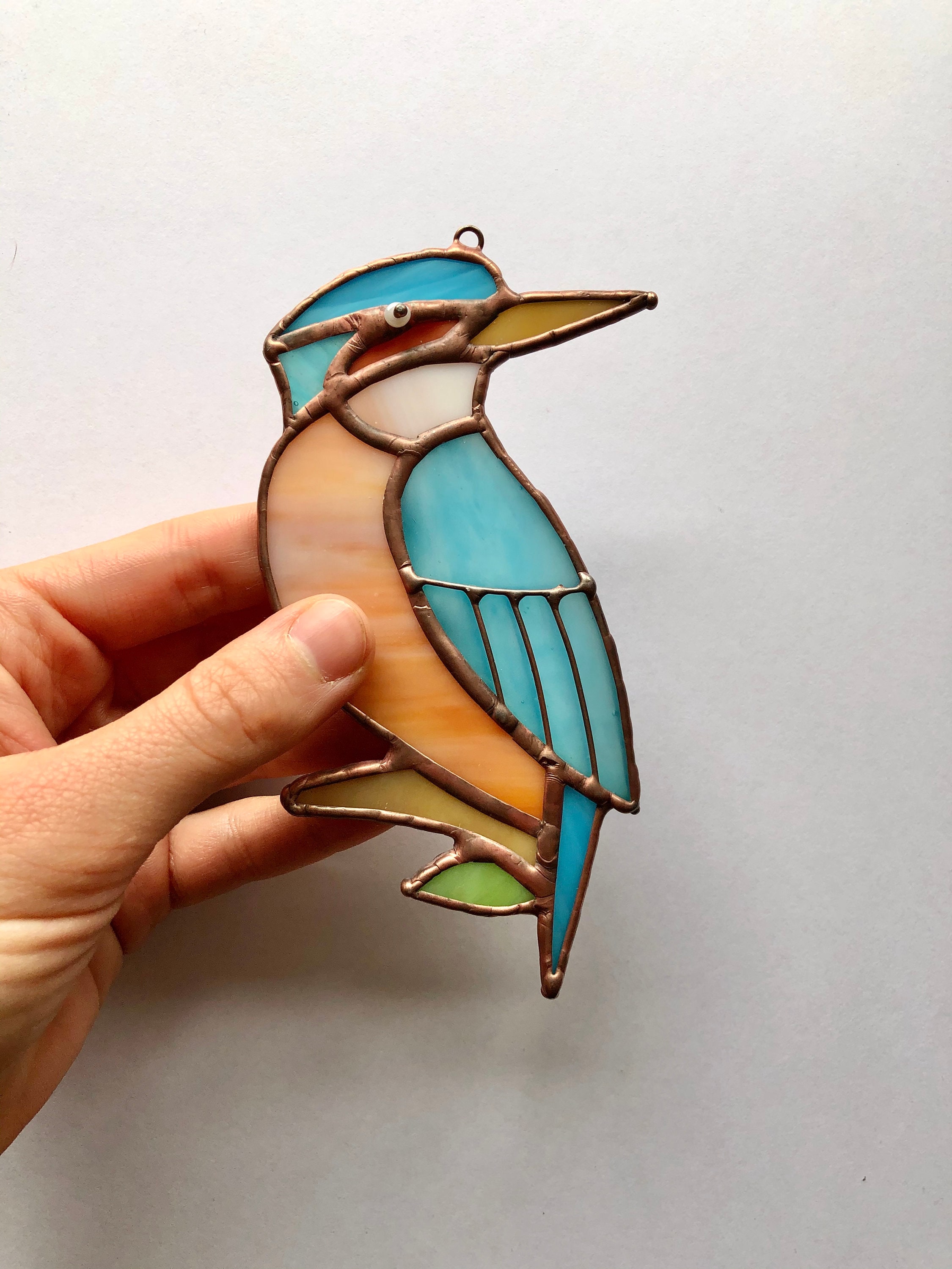 Kingfisher stained glass suncatcher Window hanging decor Etsy