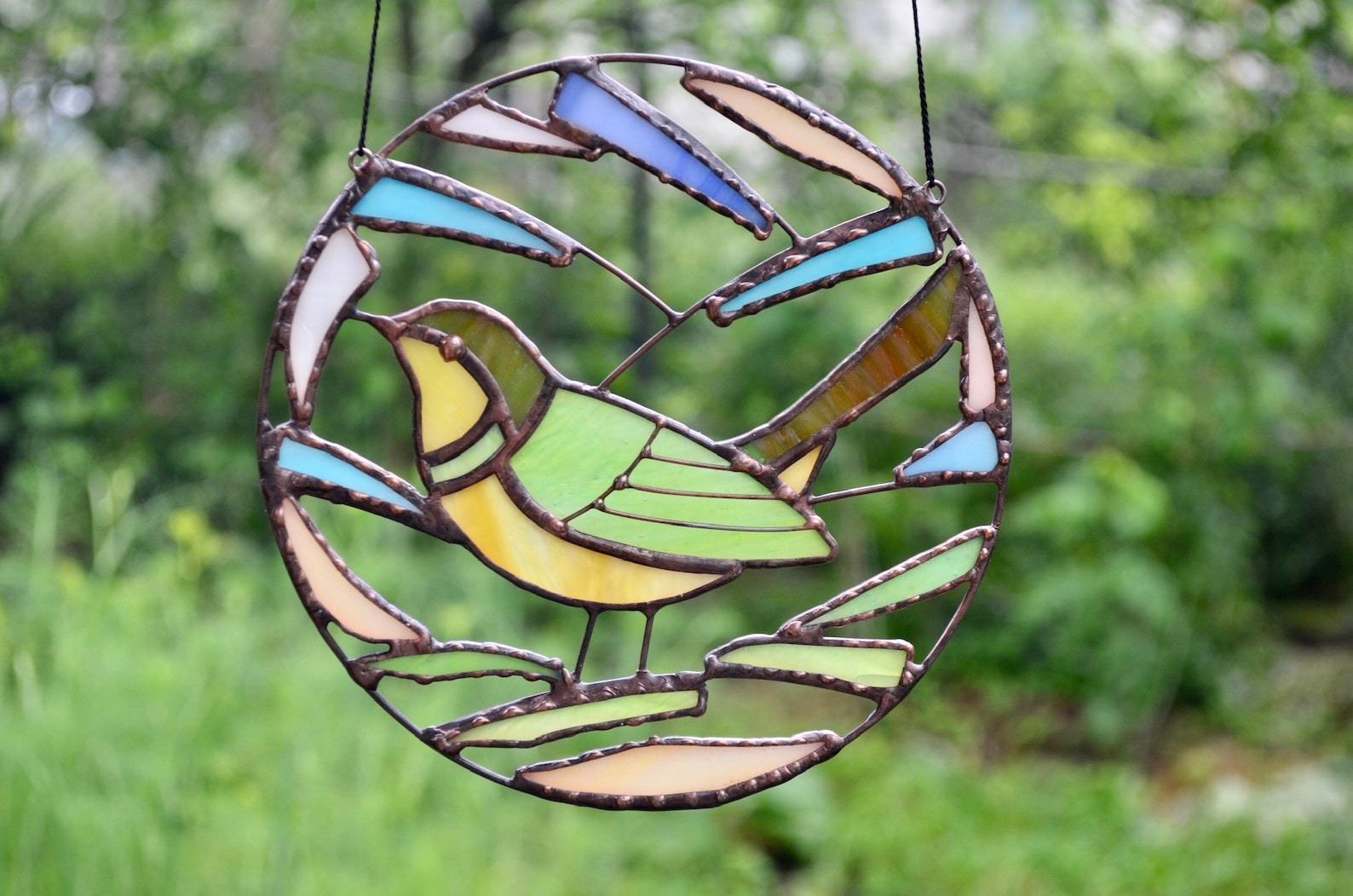 Bird stained glass suncatcher Stained glass window hanging Etsy