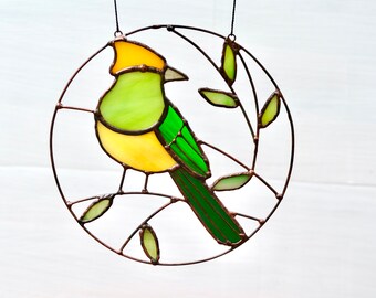 Green Bird Stained Glass Suncatcher, Window Ornament