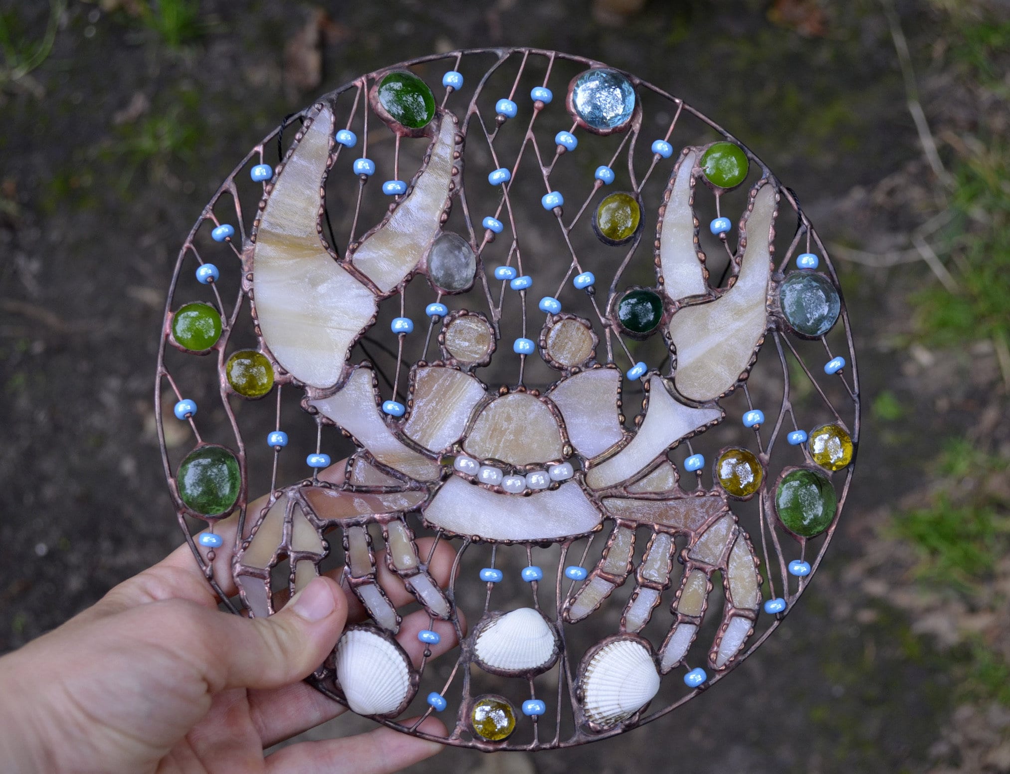 Crab Stained Glass Suncatcher Crab Window Hangings Decor Sea Etsy