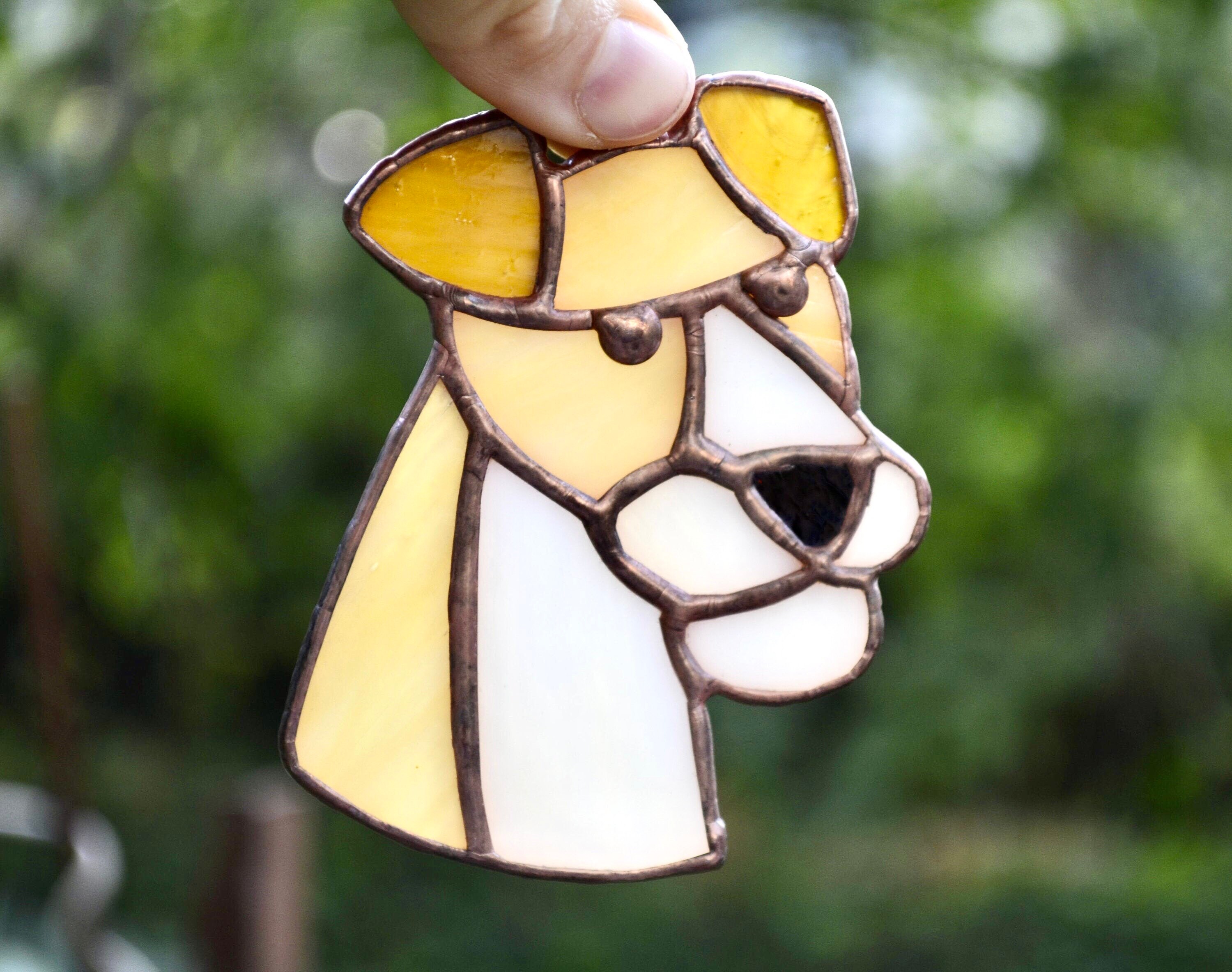Stained glass dog suncatcher Glass dog ornament Window Etsy