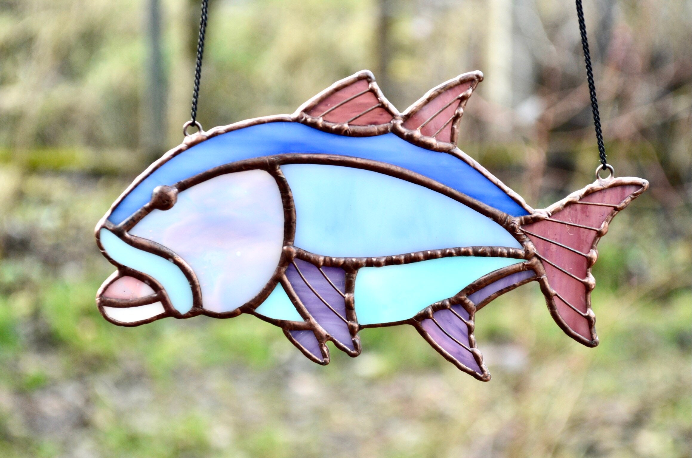 Blue fish stained glass suncatcher Fish window hanging decor Etsy