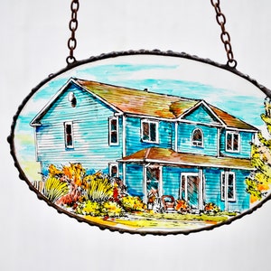 Custom house portrait stained glass suncatcher Closing gift Сustom house painting