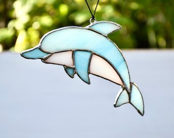 Dolphin Stained Glass Suncatcher, Ocean Window Hanging