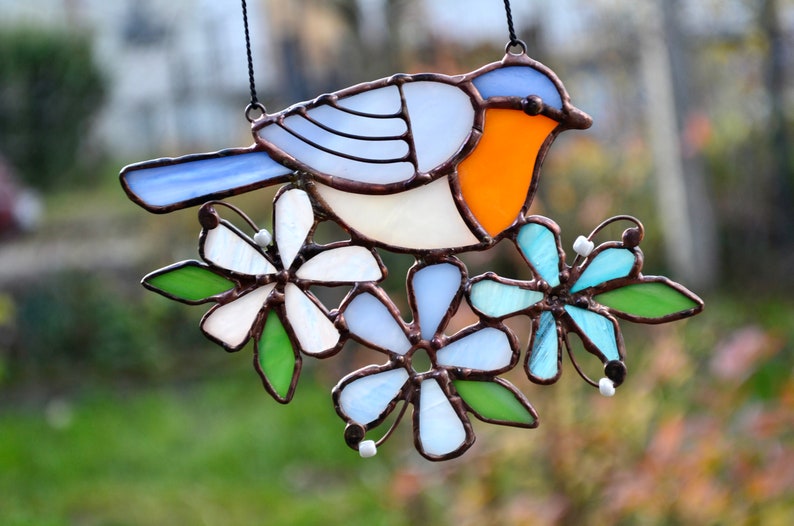 Aazon.co: Blue Bird Ornaent Sun Catcher Stained Glass Window Display ORN 310-2