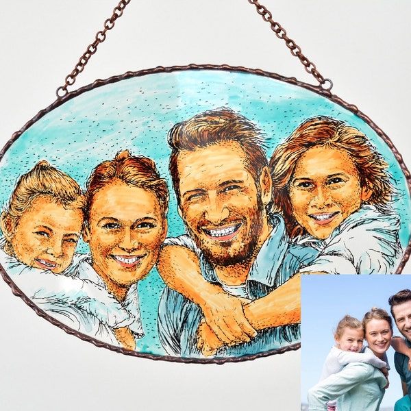 Custom family portrait  from photo  stained glass suncatcher Personalized family portrait ornament Custom family portrait painting