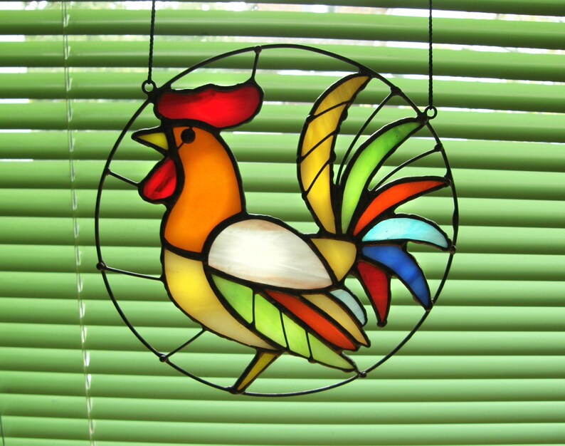 Rooster Stained Glass Panel Stained Glass Decor Rooster Etsy