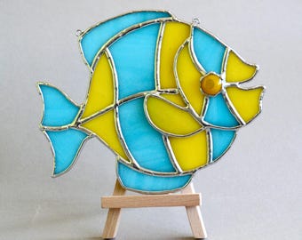 Handgefertigter Glasmalerei-Fisch-Suncatcher, Ocean-Dekor