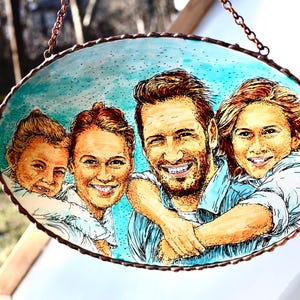 Custom family portrait  from photo  stained glass suncatcher Personalized family portrait ornament Custom family portrait painting