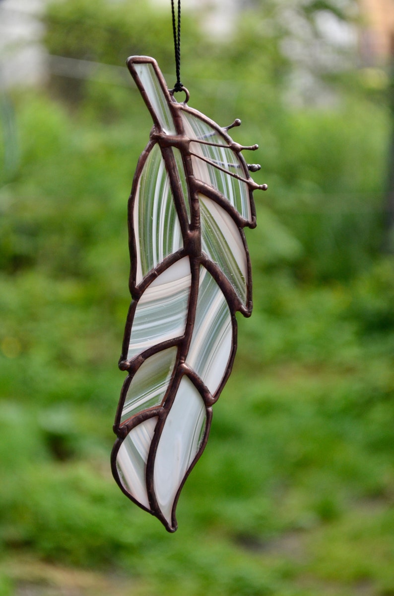 Stained glass feather suncatcher Native American decor Custom stained