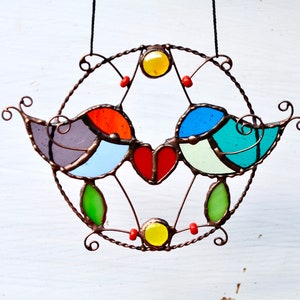 Paar Vogel Glasmalerei Sonnenfänger Valentinstag Geschenk