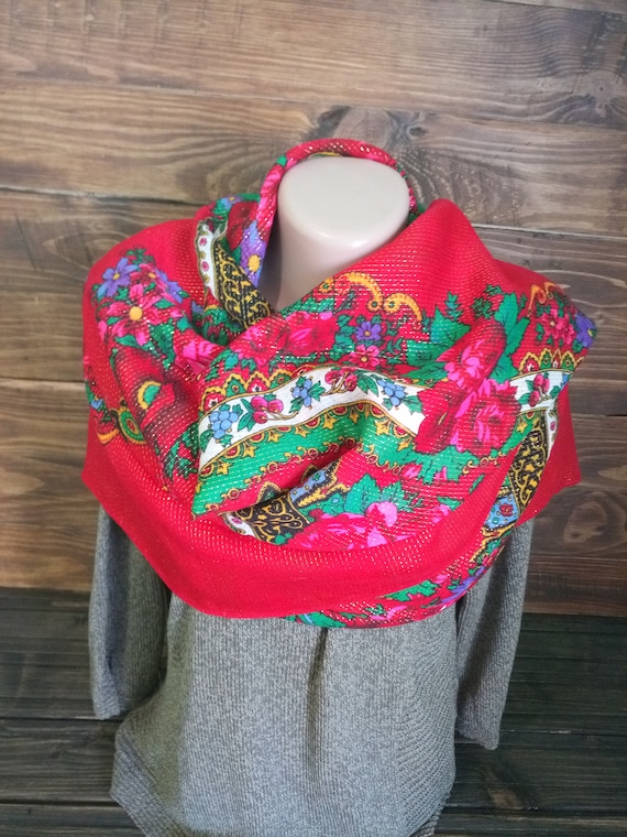 Large wool shawl, Vintage women scarf, Ukrainian s