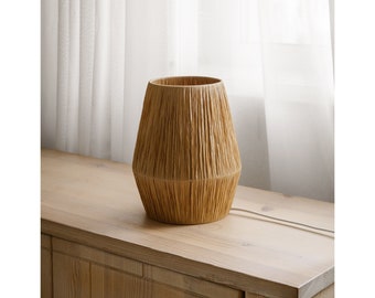Wabi-Sabi Raffia Table Lamp | Minimalist Hand Woven Bedside Lamp, Japandi Table Lamp, Natural Earth Tones Bedside Lamp, Kids Room Night Lamp
