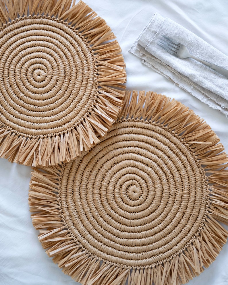 Handmade raffia placemats Boho Placemats Fringe Placemats Etsy