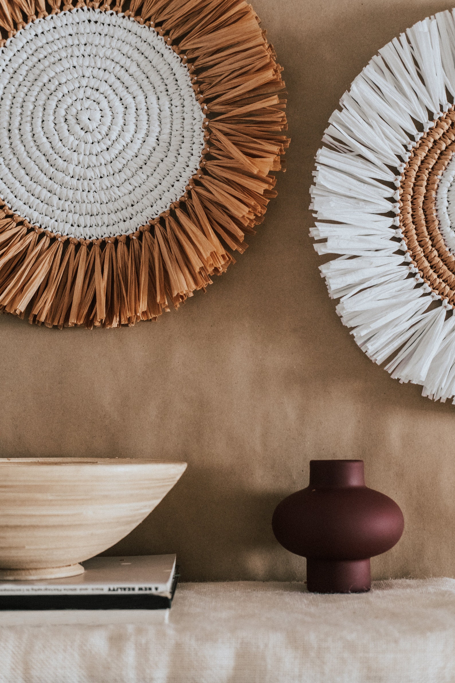 Round raffia wall hangings for boho nursery Boho decor Boho Etsy