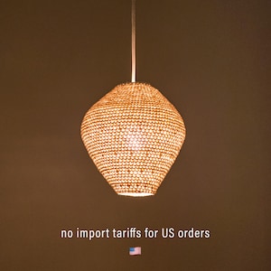 HERTZA Handmade Suspension Lamp: Japandi Crochet Pendant Light, Wabi Sabi Home Decor
