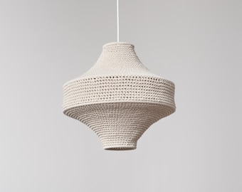 OVRUCH Minimalist Pendant Lamp: Japandi Wabi-Sabi Light, Recycled Cotton Crochet Hanglamp