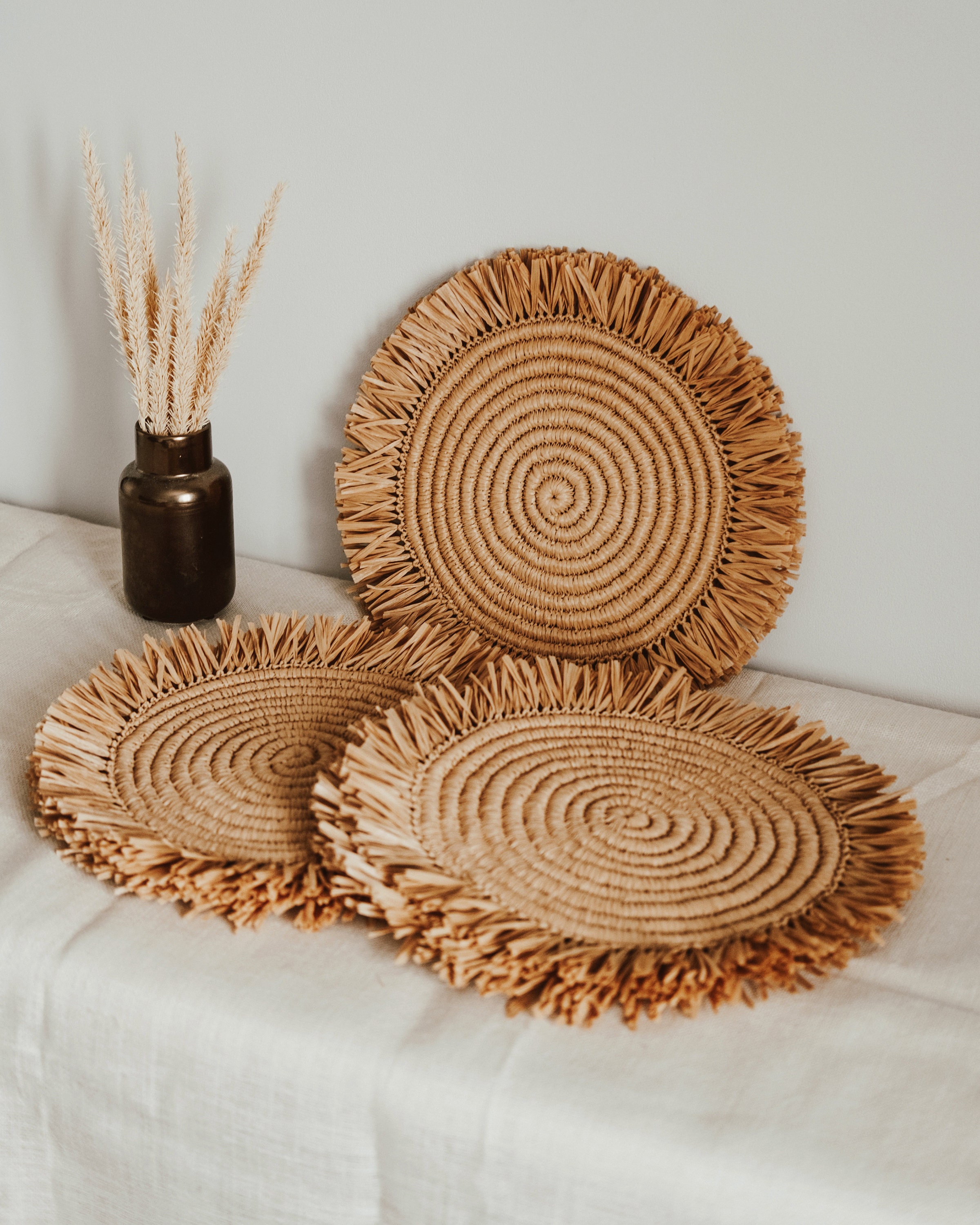 Handmade raffia placemats Boho Placemats Fringe Placemats Etsy