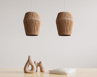 Raffia Pendant Light Shade, Natural Earth Tones Pendant Light, Set of two Japandi Hanglamps, Japandi decor | MALYN Pendant Lamp