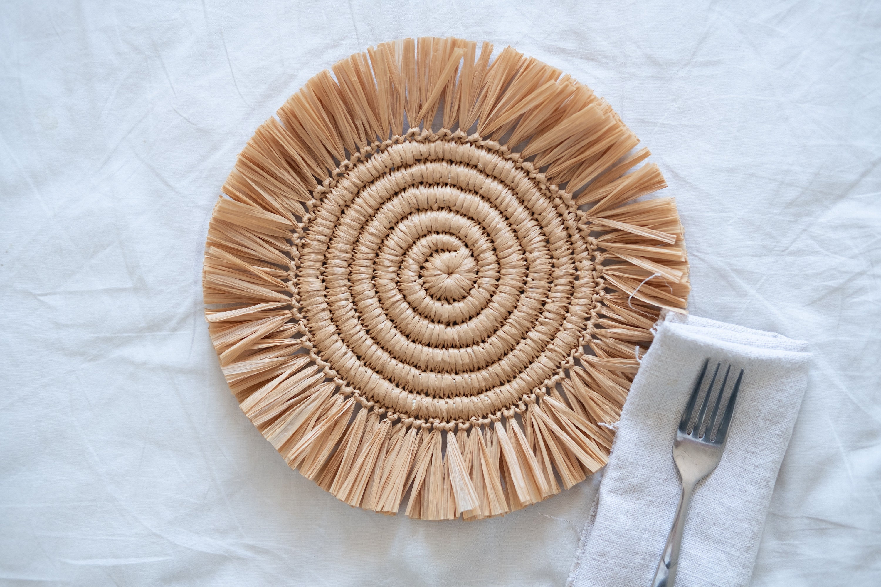 Handmade raffia placemats Boho Placemats Fringe Placemats Etsy