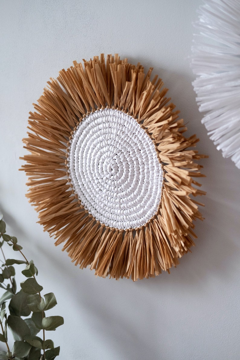 Round raffia wall hangings for boho nursery Boho decor Boho Etsy