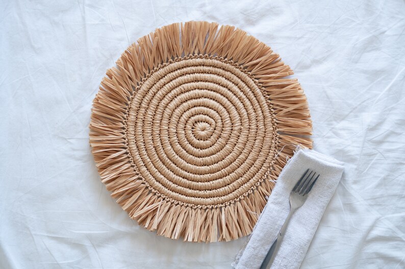 Handmade raffia placemats Boho Placemats Fringe Placemats Etsy
