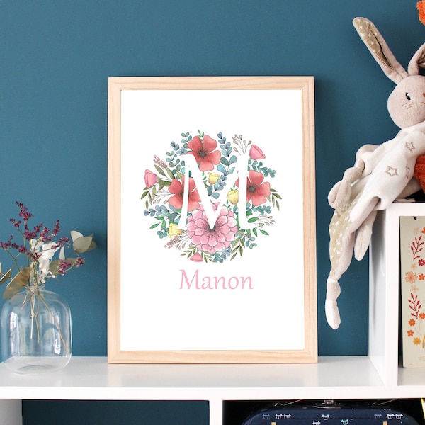 Affiche de naissance personnalisée, pour chambre d'enfant, à partir d'une aquarelle