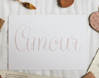 Amour, carte postale illustrée à partir d'une aquarelle