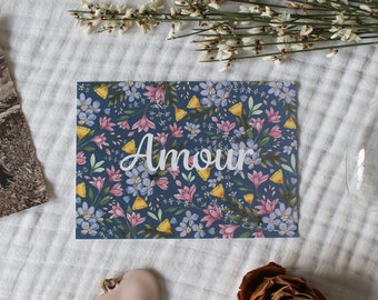 Amour, carte postale fleurie illustrée à partir d'une aquarelle