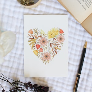 Cœur d'automne, carte postale / décoration murale illustrée à partir d'une aquarelle