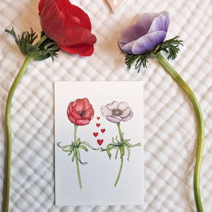 Fleurs amoureuses, carte postale / décoration murale illustrée à partir d'une aquarelle