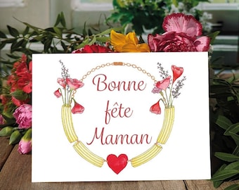 Bonne fête Maman, carte postale / décoration murale illustrée à partir d'une aquarelle