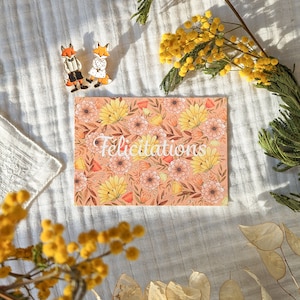 Félicitations, carte postale illustrée à partir d'une aquarelle