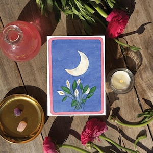 La lune, carte postale inspirée du tarot divinatoire/ décoration murale illustrée à partir d'une aquarelle