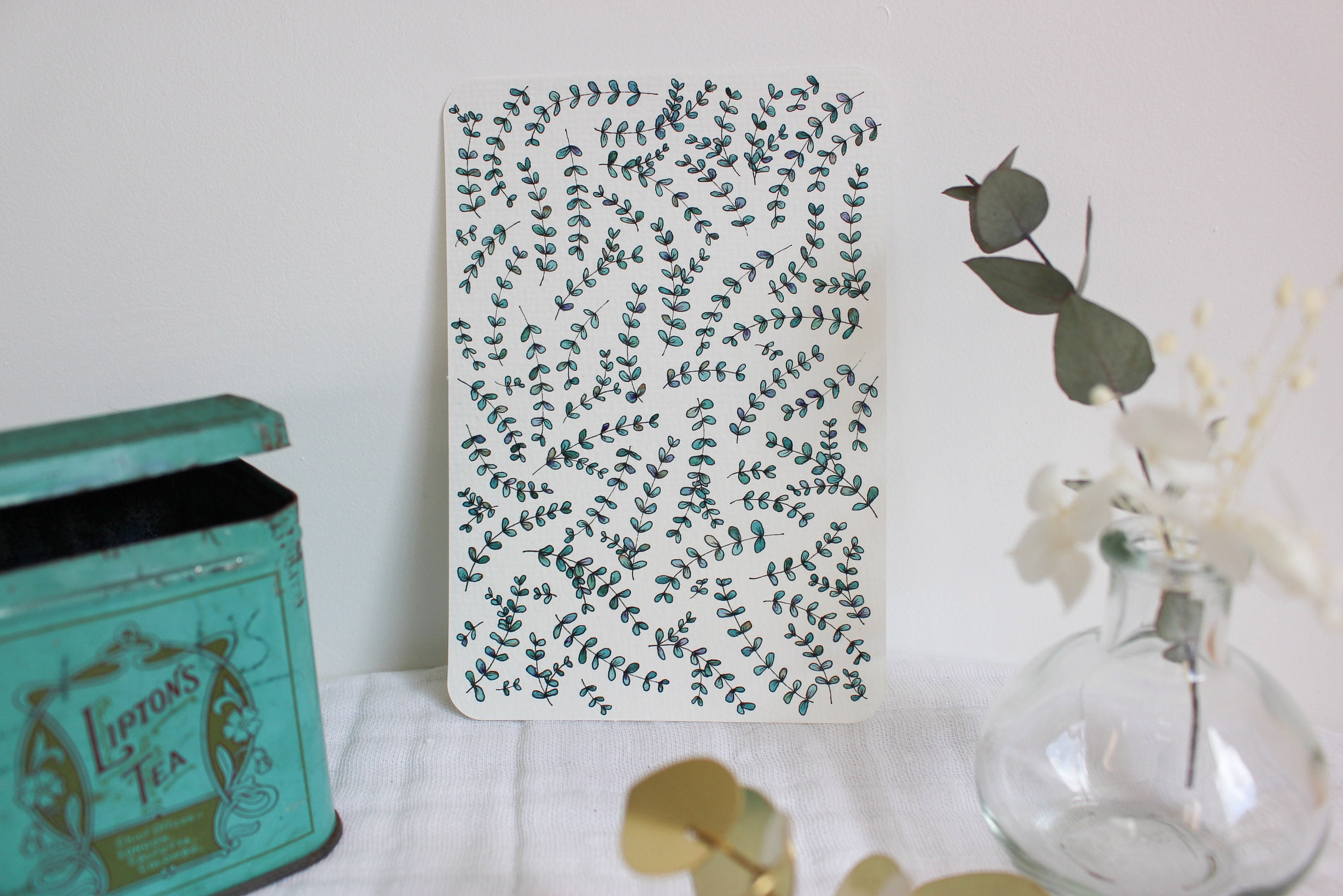 Eucalyptus, Aquarelle Originale, Format Carte Postale