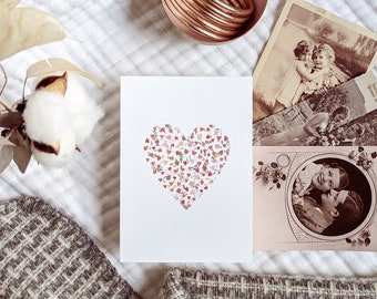 Hearts, postcard illustrated from a watercolor