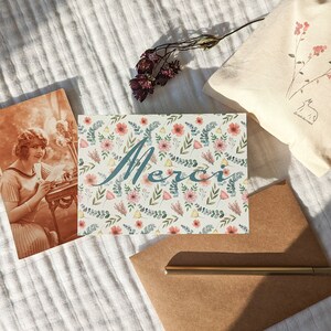 Merci, carte postale illustrée à partir d'une aquarelle