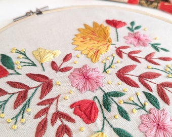 Embroidery kit, Large Sunflower or Lavender heart, containing pattern, threads and embroidery hoop
