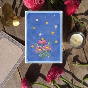 Les étoiles, carte postale inspirée du tarot divinatoire/ décoration murale illustrée à partir d'une aquarelle