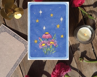 Las estrellas, postal inspirada en el tarot adivinatorio/decoración de pared ilustrada a partir de una acuarela