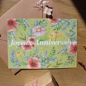 Joyeux anniversaire, carte postale illustrée à partir d'une aquarelle