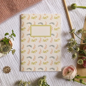 Notebook / Notebook, floral and rabbit pattern in watercolor
