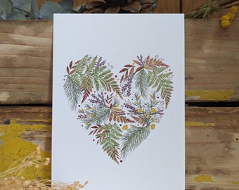 Cœur des Landes, carte postale / décoration murale illustrée à partir d'une aquarelle