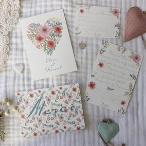 Wedding invitation set, illustrated from a watercolor motif