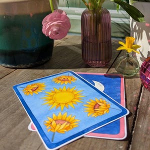 Le soleil, carte postale inspirée du tarot divinatoire / décoration murale illustrée à partir d'une aquarelle