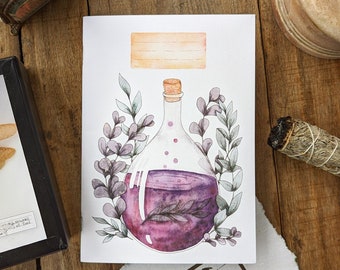 Notebook / Notebook with magic potion, illustrated from a watercolor