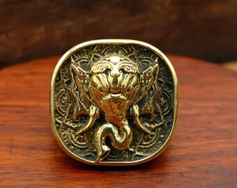 Anillo de bendición de oro del Señor Ganesha, banda texturizada espiritual hindú para hombres y mujeres, joyería de protección sagrada, anillo religioso vintage, regalo
